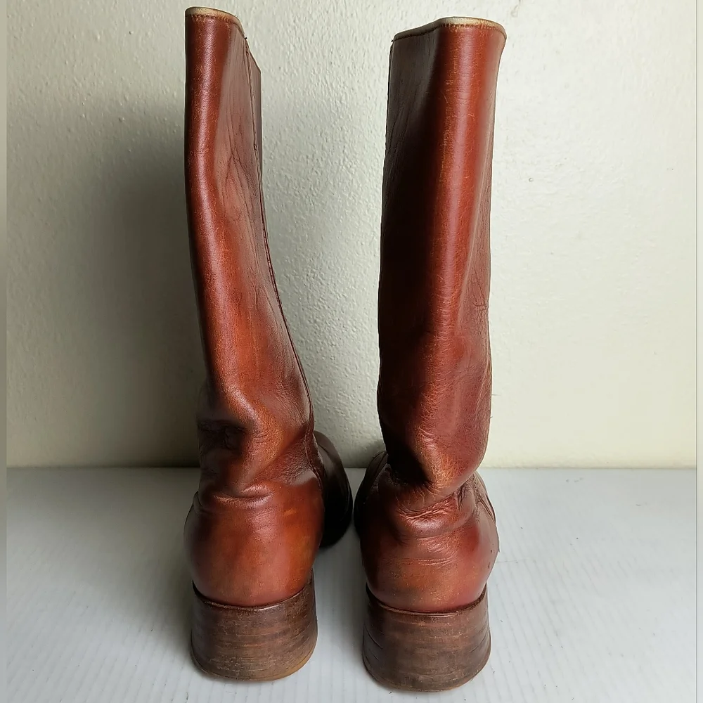 Frye VTG 1970 Men's Brown Leather Mid-Calf Boots Size 10D Vintage Made in USA
